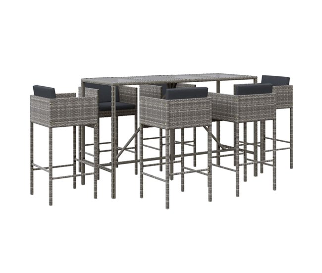Envío Gratis Mesa y taburetes altos jardin y cojines 7 piezas ratán PE negro - Conforama