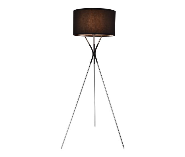 Lámpara de pie trípode Athlone metal y tela 25 x Ø 45 cm altura total 145 cm - Negro y plateado [lux.pro] - Conforama Solo Hoy