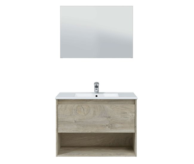 a8525df572f6da92e0c6c5511c4d9be59902d247_b7fb8d2e4ac04bb48b1301365a761be3 Mueble de Baño Van 80 cm suspendido con un cajón, un hueco y espejo en roble Alaska LAVABO CERÁMICO INCLUIDO - Conforama Venta Final