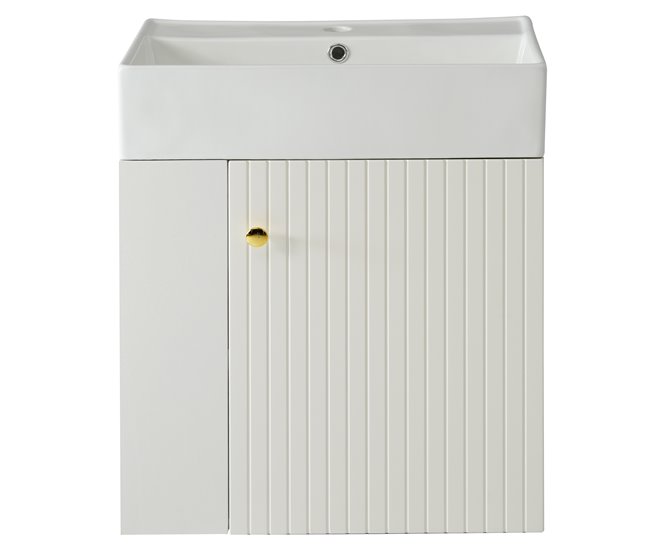 a990c2c81b2dd96340e3594f4072031462c7f249_2e5f0ca6445e45f58e009cd98a12e98d Artesanal Mueble de baño suspendido con lavabo cuadrado - 4 compartimentos - Blanco (grifo no incluido) - Conforama