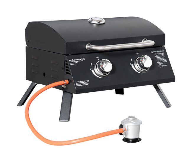Hecho A Mano Outsunny Barbacoa de Mesa a Gas Plegable con 2 Quemadores Parrilla de Gas Portátil con Tapa Acero a Carbono para Camping Picnic al Aire Libre Jardín 55x46,5x41 cm Negro - Conforama