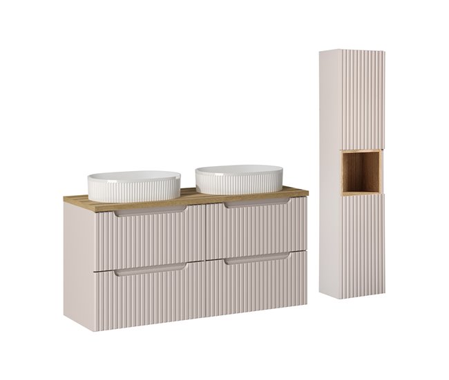 Conjunto de muebles con doble lavabo 120cm 4 cajones y columna Riva Cachemira y Madera - Conforama Auténtico