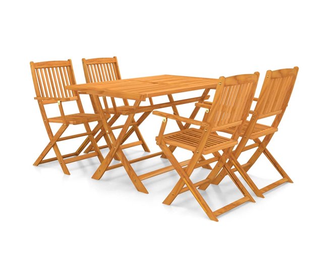 Set comedor de jardín plegable 5 piezas madera maciza de acacia - Conforama Mejor Calidad