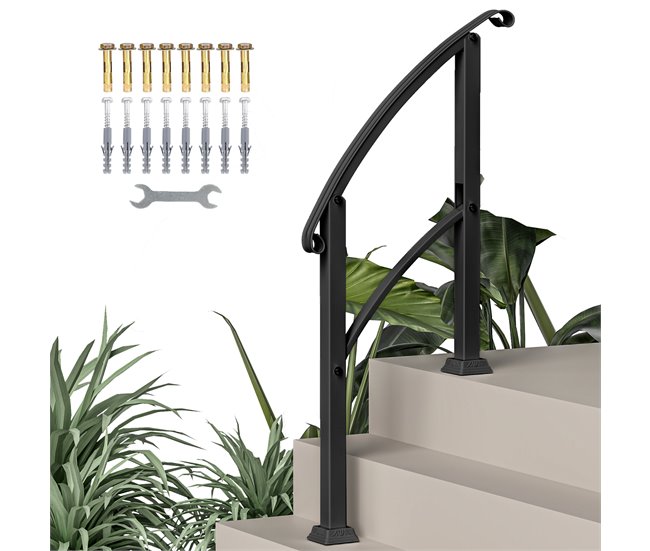 Outsunny Barandilla de Escalera 71 cm Pasamanos para Escalera con Kit de Instalación Ángulo Ajustable para 1-3 Escalones para Exterior Terraza Patio Negro - Conforama Oferta