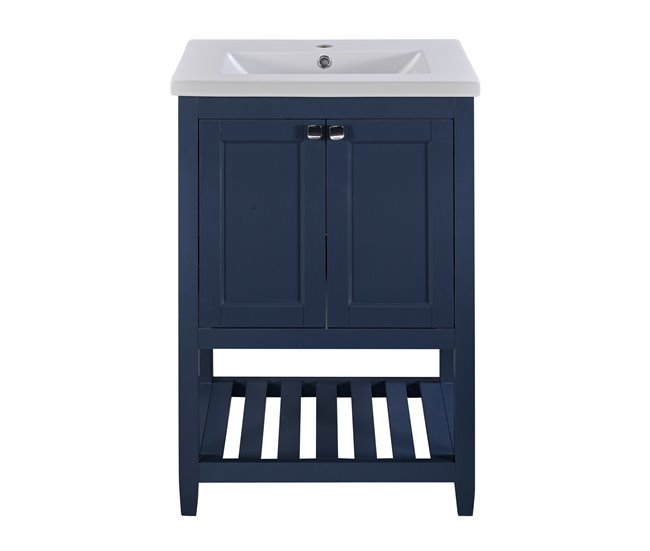 b1984ab2092da2e9566e9774cf152a24f6545b62_c58bca45e4a9453292b742eb3b73ae1f Ocasión Especial Mueble de baño con lavabo de cerámica - 2 puertas y balda inferior - Azul (grifo no incluido) - Conforama