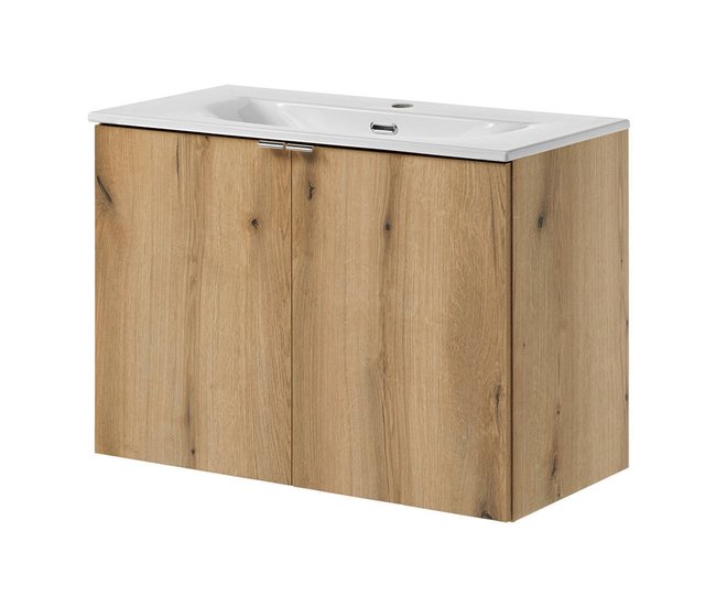 Pedido Al Por Mayor Mueble de baño Newport con lavabo y 2 puertas 80x57x39cm- Efecto roble [en.casa] - Conforama