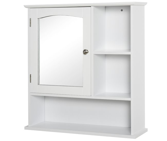 b63ddd334bb94b5a400ed7789752146b098e7b83_57658e06fcff434da30bfd5a1a0f481a kleankin Armario de Baño con Espejo de Gran Almacenaje Armario Montado en la Pared con Estante Ajustable Interior y Estantes Abiertos 60x18x63 cm Blanco - Conforama Marca Reconocida