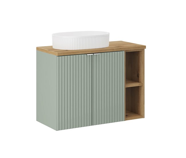 b693243360953a27e6746ee091203b9e55343585_b5f4a8ac4d31435e82ac992a7b188474 Mueble lavabo individual 80cm 2 puertas 2 compartimientos Jade Verde y Madera - Conforama Última Oportunidad
