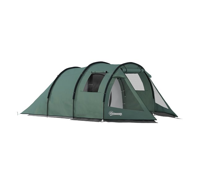 Outsunny Tienda de Campaña de Túnel Tienda Camping para 3 Personas Impermeable PU2000 mm Protección UV30+ con Ventanas y Bolsa de Transporte para Trekking Camping Playa Aventura 475x264x172 cm Verde - Conforama Súper Precio
