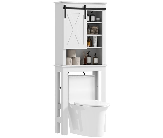 b87ef9c1b7461b10a1f8890adae9ddfa51d8704a_d7bd0549c9b6498981164f4378115b9d HOMCOM Mueble sobre Inodoro Armario sobre Inodoro con Puerta Corredera de Granero y 6 Compartimentos Mueble de Baño Rústico 67x25x172 cm Blanco - Conforama Stock Limitado