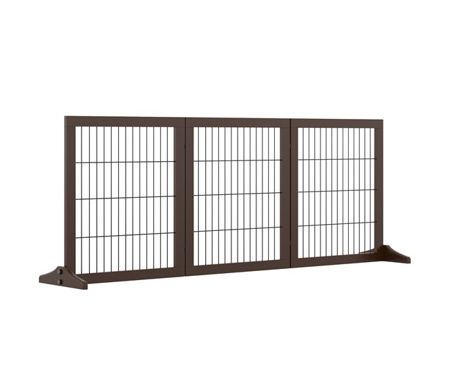 PawHut Barrera para Perros de 3 Paneles 185x71 cm Barrera de Seguridad para Perros con Estructura de Madera y Patas de Apoyo para Pasillo Escalera Marrón - Conforama Moderno