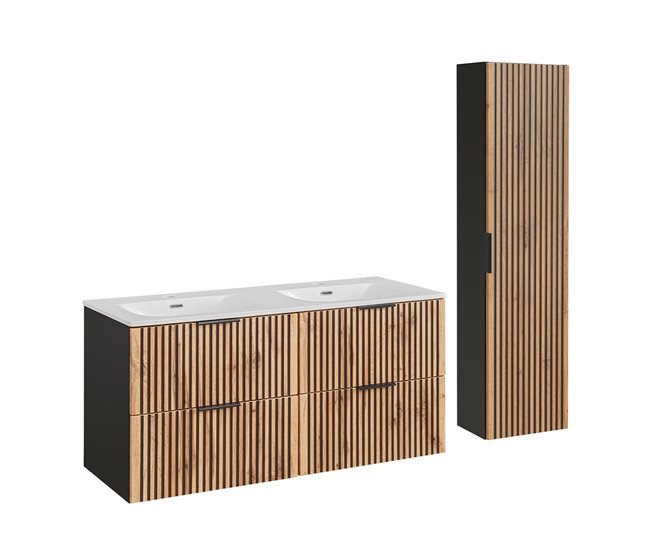 bb824dbed65ca624e2f9fdd6b89005851ab3e9ca_98899c2c98ea41c79489e38436a64921 Garantía Incluida Conjunto mueble doble lavabo encastrado 120 cm y columna Gaia Madera - Conforama