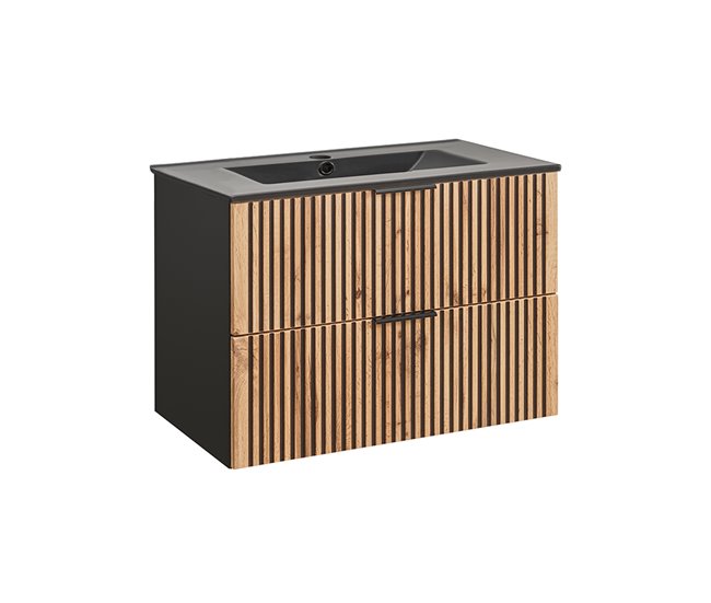 be2d108fbb6f371d40efbaed93345a8a9a451b9a_e1cd745005364117a682bb65fbf22845 Mueble lavabo individual encastrado 80cm Gaia Madera y Negro - Lavabo Negro - Conforama Lujoso