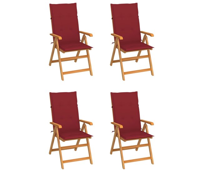 Moderno Sillas de jardin 4 unidades madera maciza teca cojines color crema - Conforama