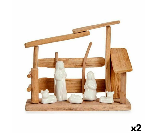 bf4d81a05f066b0fdfc999995f62a18c9e5fd549_deaf6f0a24884a5fa91a07523839adac Mayoreo Belén de Navidad Blanco Natural Madera Cerámica 10 x 21 x 25 cm (2 Unidades) - Conforama