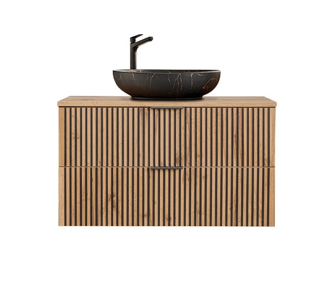 c0b20dbdbfc1b9ac8b6a57b3a5f109e250463746_b5f2fc96c99d4d21a5739bad6aae0e95 Mueble lavabo individual 100cm Gaia Madera y Negro - Lavabo Negro - Conforama Devolución Gratuita