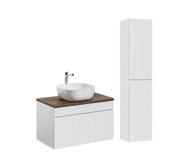 c0ca6d12e2424ca8839501ad7db864294b5ccbbc_c0b3a41e30ff40daa518b167f40fb3c0 Mejor Precio Conjunto mueble lavabo individual 80cm y columna Zelie Blanco y Madera - Conforama