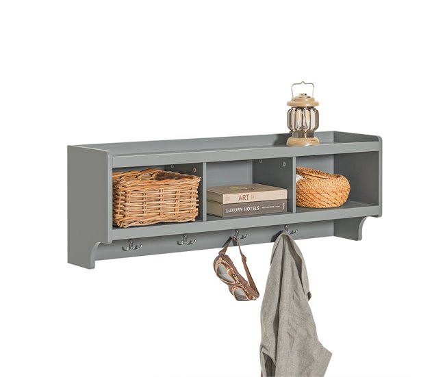 Perchero de Pared Estantería de Pared con 4 Ganchos Gris 100 x 25 x 35 cm FHK28-HG SoBuy - Conforama Entrega Rápida