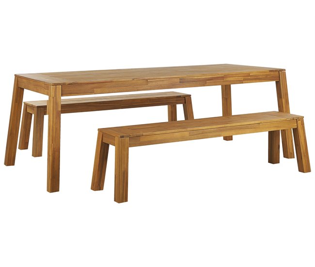 c29f384df709b251ae716dffaa6f00735bac5e5c_a832d754079643a59bcc95dcb0610102 Conjunto de comedor exterior con bancos 6 plazas LIVORNO Madera de acacia Marrón - Conforama Garantía Incluida