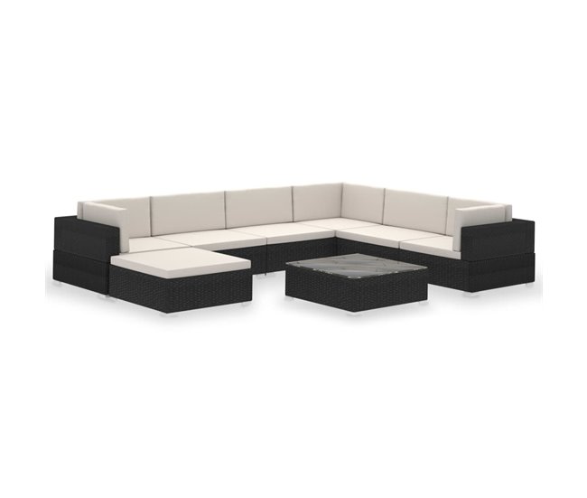 c3241205b0ebe26f49b460942040c2df8f9e61c8_dfd974590af345039cbc6bed8c5a49be Popular Set muebles de jardín 8 piezas y cojines ratán sintético negro - Conforama
