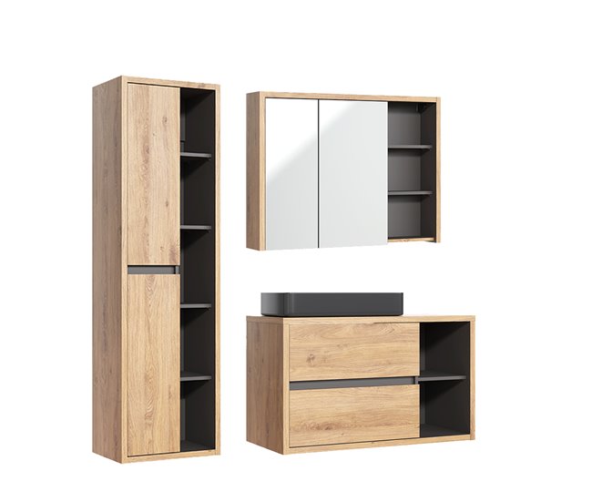 c3ac174011afc067d97402348292b08ace3aaa8b_d7c6b096bfc74e63b691ee562a1f826f Liquidación Conjunto de muebles con lavabo individual 100cm, columna y armario de pared Rigel madera y antracita - Conforama