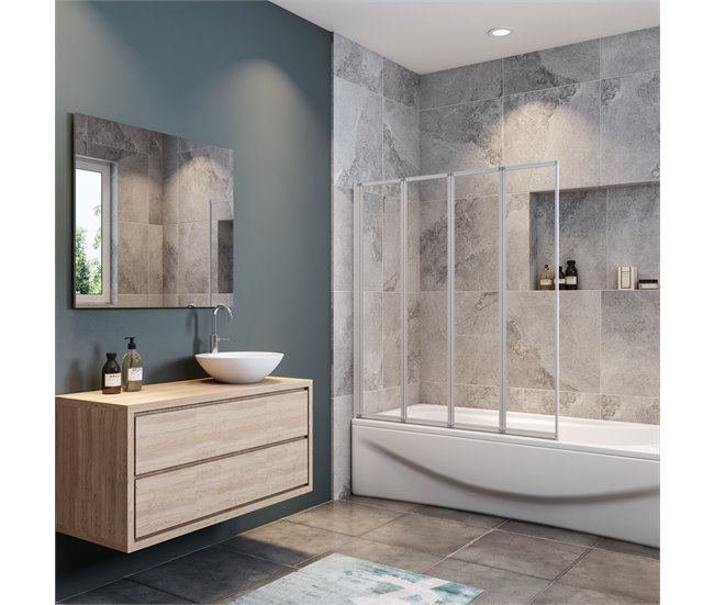 Ordenar Ahora Mismo Mampara de Bañera Plegable,Vidrio Templado 4mm,Blanco/Gris Mate,90X140cm - Conforama