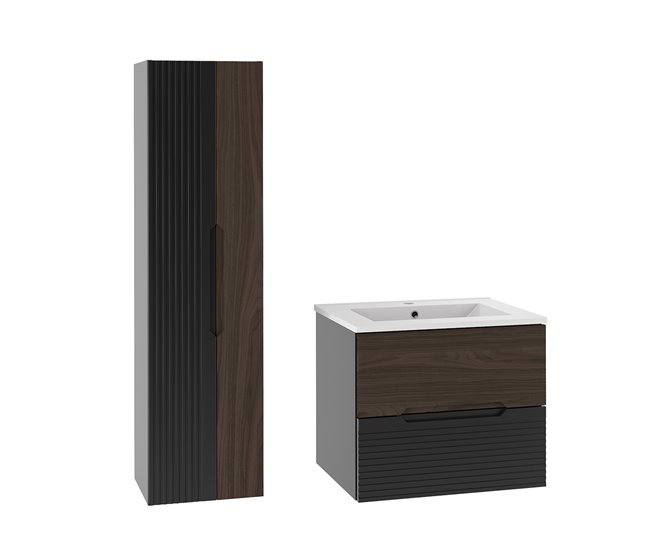c505c1d629fbca3e9c23f584a2cbda490039d581_7eb2acdc97594f96876ef4a6bf27a456 Envío Exprés Conjunto de muebles con lavabo individual encastrado 60cm y columna Sylla Negro y madera - Conforama