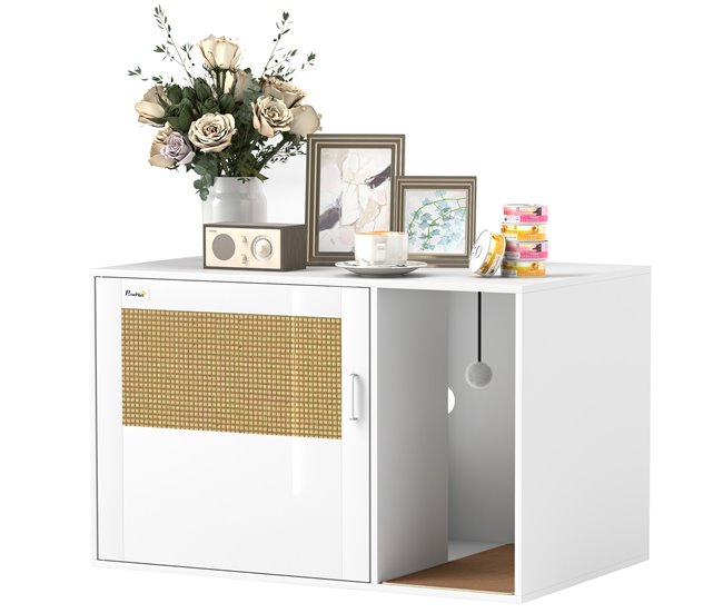 c5b6af75d974efc2f153ed46d700e47c3857a87e_20eda27e82894942abe5651df59d468f Precio Reducido PawHut Mueble Arenero para Gatos Caja de Arena para Gatos con Almohadilla para Rascar y Puerta de Ratán para Salón Dormitorio 80x50x50 cm Blanco - Conforama