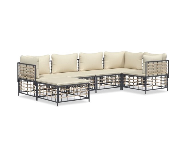 Económico vidaXL Juego de muebles de jardín 6 pzas cojines antracita ratán PE - Conforama