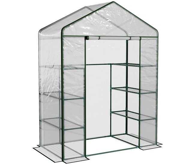 Outsunny Invernadero de Exterior Invernadero de Jardín de 4 Niveles con Estantes Marco de Acero Invernadero para Cultivo de Plantas Flores Tomates 143x73x195 cm Transparente - Conforama Oferta