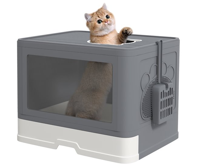 c7772ad9098aa4ebde18b8e71fa2db00bc76c77b_e952f2591b11476f987c2d95dfd43664 PawHut Arenero para Gatos Cubierto Caja de Arena Desmontable con Bandeja Extraíble Pala Caja de Almacenaje Cepillo 2 Puertas Entrada Principal y Salida Superior 48,5x38x36,5 cm Gris - Conforama No Te Lo Pierdas