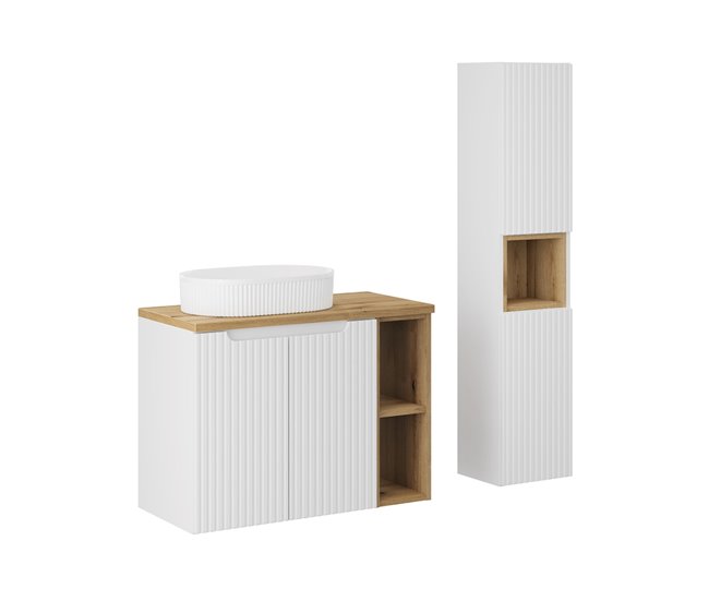 c8cfb849a33eb8bea848121ebbcd695d48389786_cadd0ac51fa84da199770f85a9543344 Certificado Conjunto mueble lavabo individual 80cm 2 puertas 2 compartimientos y columna Riva Cachemira y Madera - Conforama