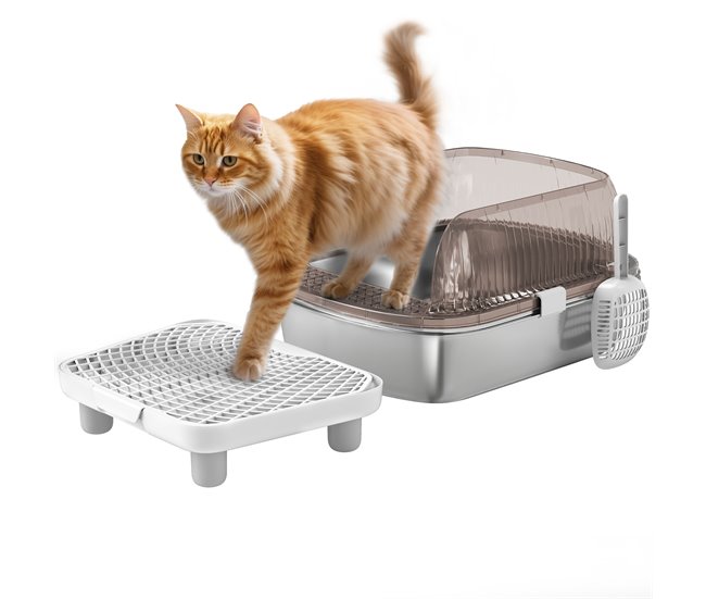 cb591a33997baffb0b6f4429a159d9591f61553f_167edde7d2ad454e867122bf1a48bbc5 PawHut Arenero para Gatos Cubierto Extragrande Caja de Arena Cerrado con Bandeja de Acero Inoxidable Bordes Altos Pala Peldaño Zona para Caída de Arena sin Olor Fácil Limpieza para Gatos Grandes Gris - Conforama Últimas Unidades