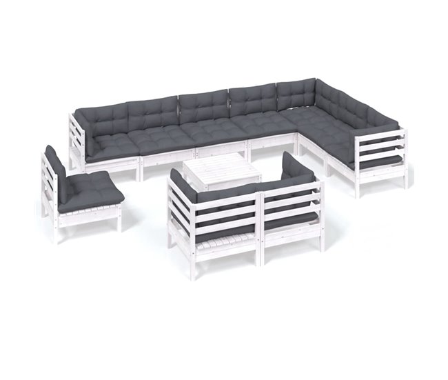 cbd57dab8b745f0dff9512588323539dbab1baea_f7033c97a32747a993e097220056dfa2 Muebles de jardín 11 pzas y cojines blanco madera maciza pino - Conforama Últimas Unidades