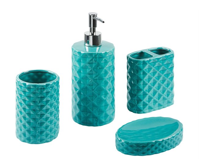 cc7382fb9f9d2a56955a58353370393622a4bb4c_2386ff842cc04a50a2ee073018c924c5 Conjunto de 4 accesorios de baño GUATIRE Cerámica Turquesa - Conforama Garantía Incluida