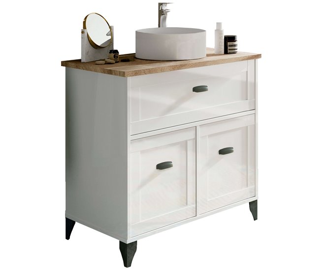 ced3ac7d3c94f70c7ba34912f297cef7f24f9646_b641562687e3425abcb36c67f23b2a92 Directo De Fábrica Mueble De Baño Pack Blanco y Roble Con Columna (Incluye Lavabo) - Conforama