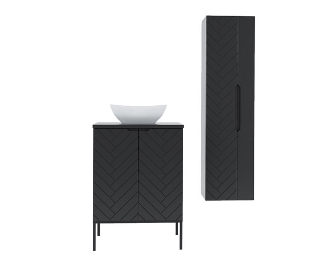 Ordenar Ahora Mismo Conjunto de muebles con lavabo individual 60cm 2 puertas sobre patas y columna Daria Cachemira - Conforama