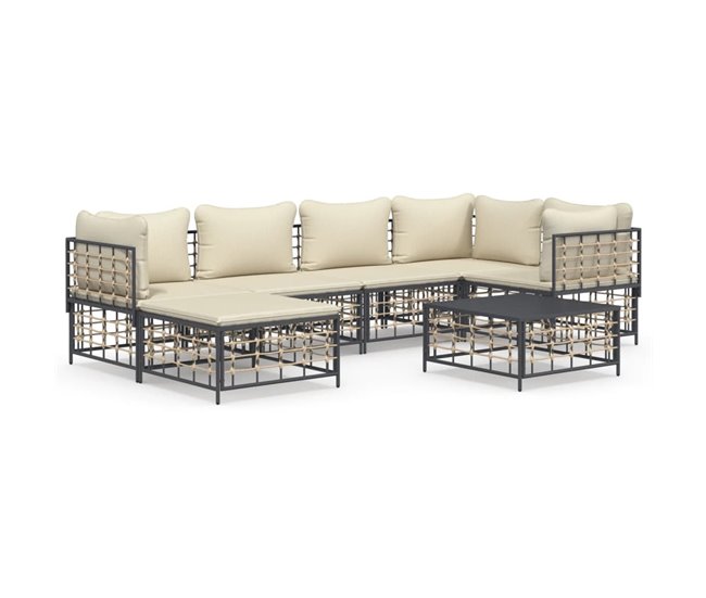 d0b28bb006be24213ce5430745ae3e72148b97f6_dd70ddcf368c4059aa3414656384b120 vidaXL Set muebles de jardín 7 pzas y cojines ratán PE gris antracita - Conforama Oferta Limitada