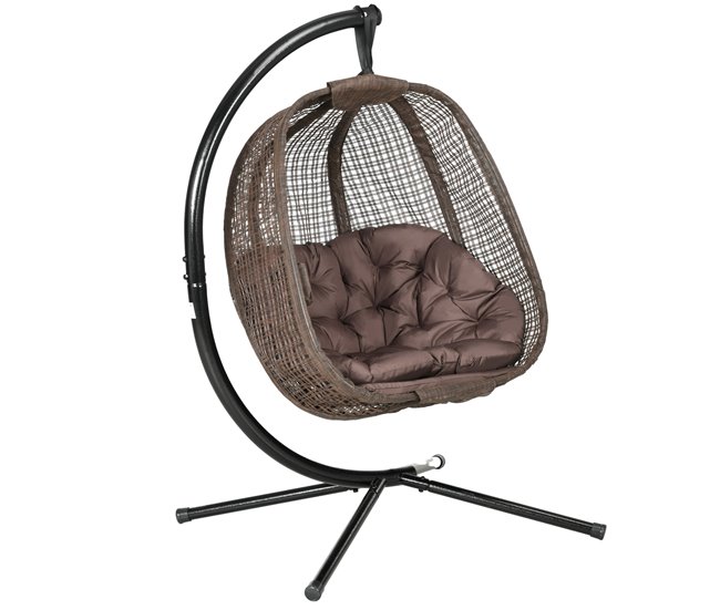 d3daa18445763e49b82c10373366a470b40d9b14_e4046bf9cfff40d28e75a8824ee780bb Outsunny Silla Colgante con Efecto Imitación Ratán Sillón Colgante con Soporte de Acero Cesta Plegable Bolsa de Taza y Cojines Carga 120 kg para Interior y Exterior Café - Conforama Comprar En Línea