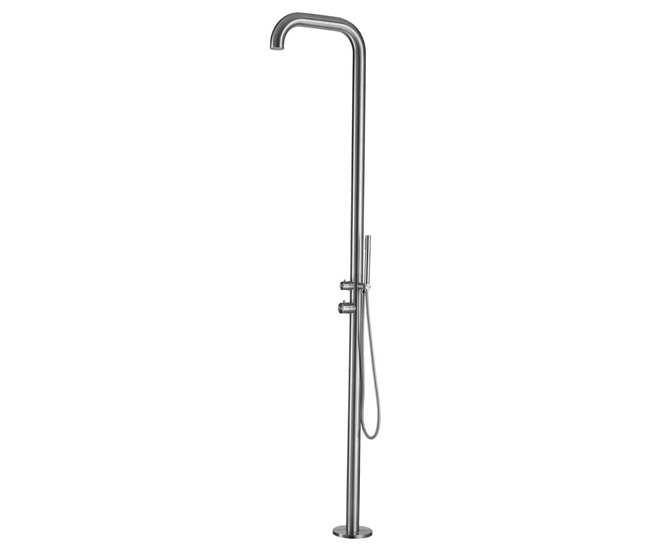 Ducha Exterior Chia Sined En Acero Inoxidable Satinado Ducha Con Mezclador y Teleducha Estructura y Accesorios En Acero Inoxidable Aisi 316l Diámetro Del Tambor 6 Cm Ducha Con Entrada De Agua Caliente y Fría Conexiones Ocultas En La Base h 2300 Mm - Conforama Oferta Especial