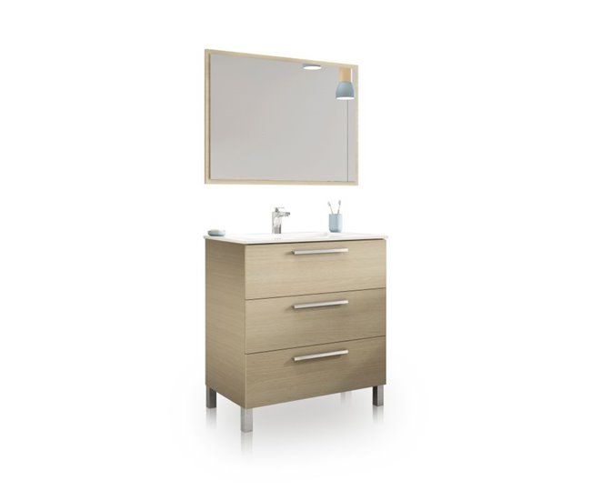 d4e8d6e7b25a20a51c589526d7ca9efd74cb4f6f_762bd843af424c818354e95077c31e4c Mueble de baño con espejo Feel 3 cajones Roble 80 x 86 x 45 cm - Conforama Oferta Especial