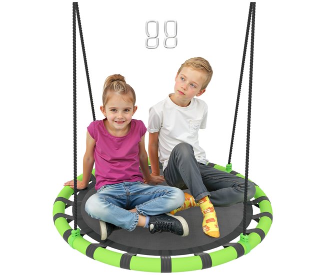d5291ad6600084ef6fe892aa266adba49aea8bde_86d05182a29040439cdeb822b8b6f030 Premium AIYAPLAY Columpio para Niños Redondo Columpio Jardín Exterior Ajustable Columpio Infantil Impermeable Carga 150 kg Ø100x180 cm Negro y Verde - Conforama