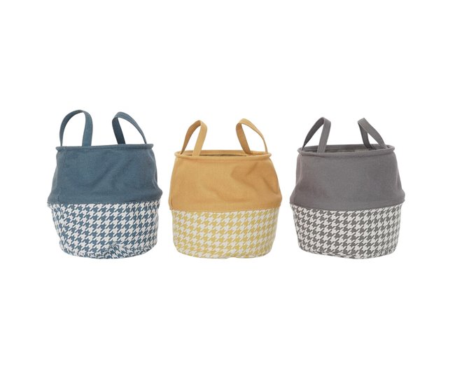 Edición Limitada Cesto para la Ropa Sucia DKD Home Decor Pata de gallo Amarillo Gris Gris oscuro 28 x 28 x 28 cm (3 Unidades) - Conforama