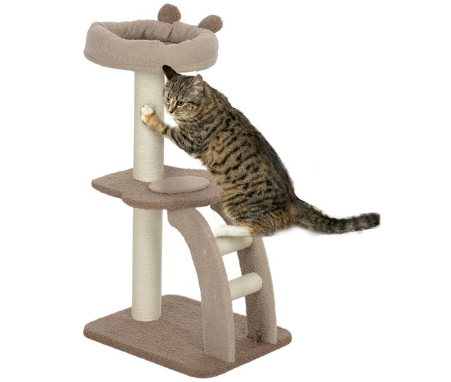PawHut Árbol Rascador para Gatos Altura 88 cm Árbol para Gatos Torre para Gatos con Nido Plataformas Bola Colgante Escalera y Poste de Sisal Café - Conforama Favorito De Clientes