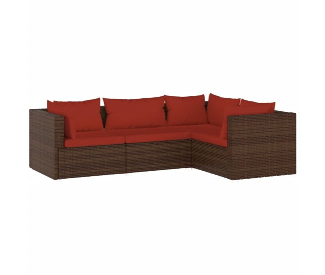 Oferta Flash Set muebles de jardín 4 piezas y cojines ratán sintético marrón - Conforama