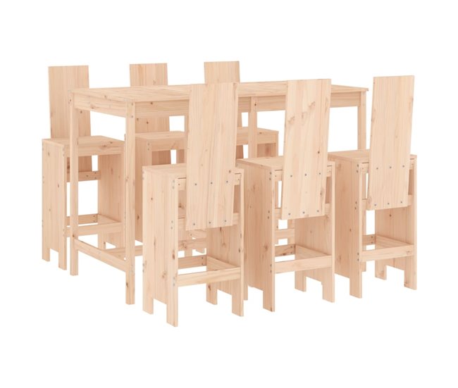 Set de mesa y taburetes altos jardin 7 piezas madera maciza pino - Conforama Auténtico