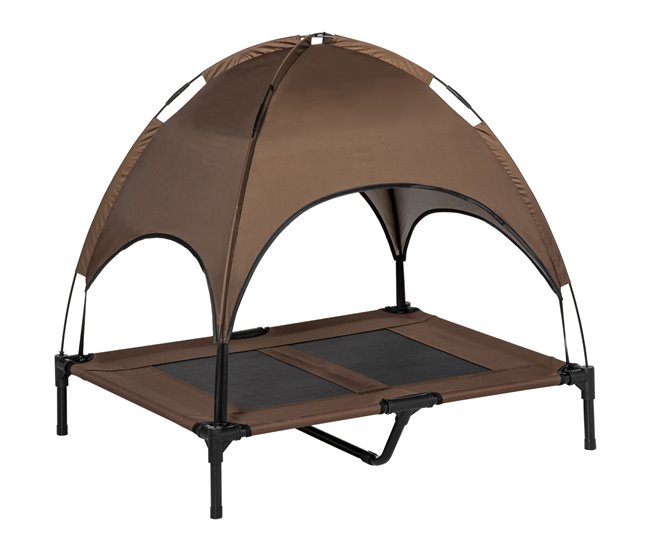 PawHut Cama Elevada para Mascotas Portátil con Toldo Extraíble Tela Transpirable al Aire Libre para Interior y Exterior 92x76x90 cm Café - Conforama Oferta Limitada