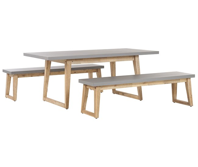 dcbfe6d5697f7adb4519773c71c359bfd2c4a2a8_fc42ecf9ae58450884b6988a2d7ffae8 Conjunto de comedor exterior con bancos 6 plazas ORIA Cemento Gris - Conforama Bestseller