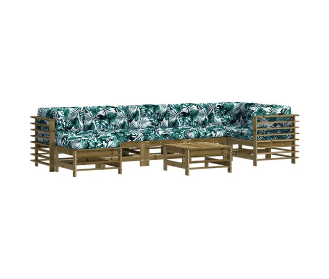 Juego de muebles de jardin 8 piezas y cojines madera maciza - Conforama Disponible Ahora