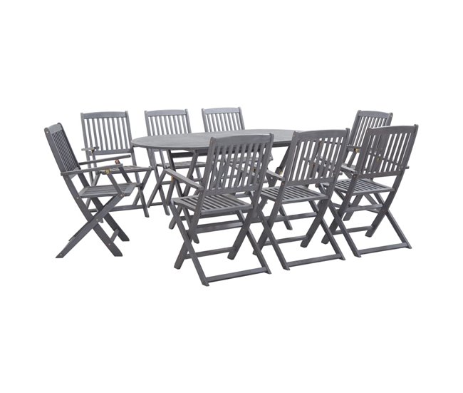 Muebles de comedor muebles de jardín 9 piezas madera maciza de acacia gris 02_0014826 - Conforama Precio De Oferta